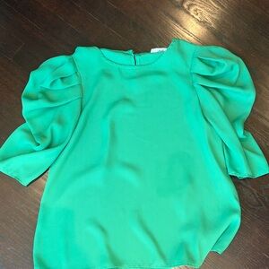 Ces Femme Vibrant Green Puff Sleeve Blouse